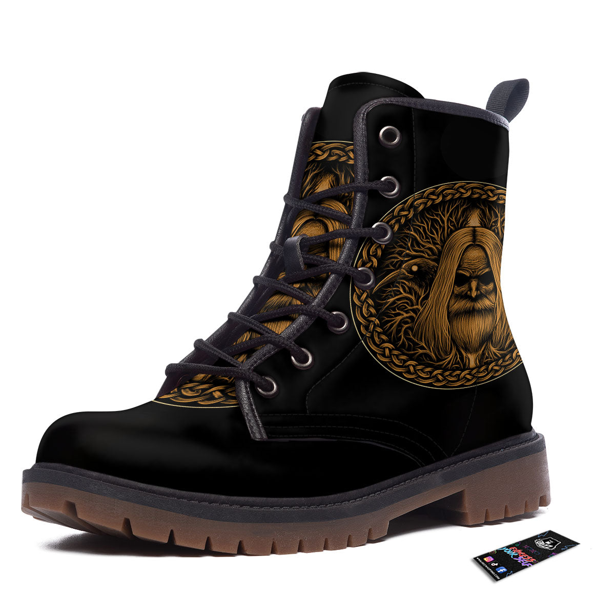 Odin Gold With Muninn And Huginn Print Work Boots-grizzshop