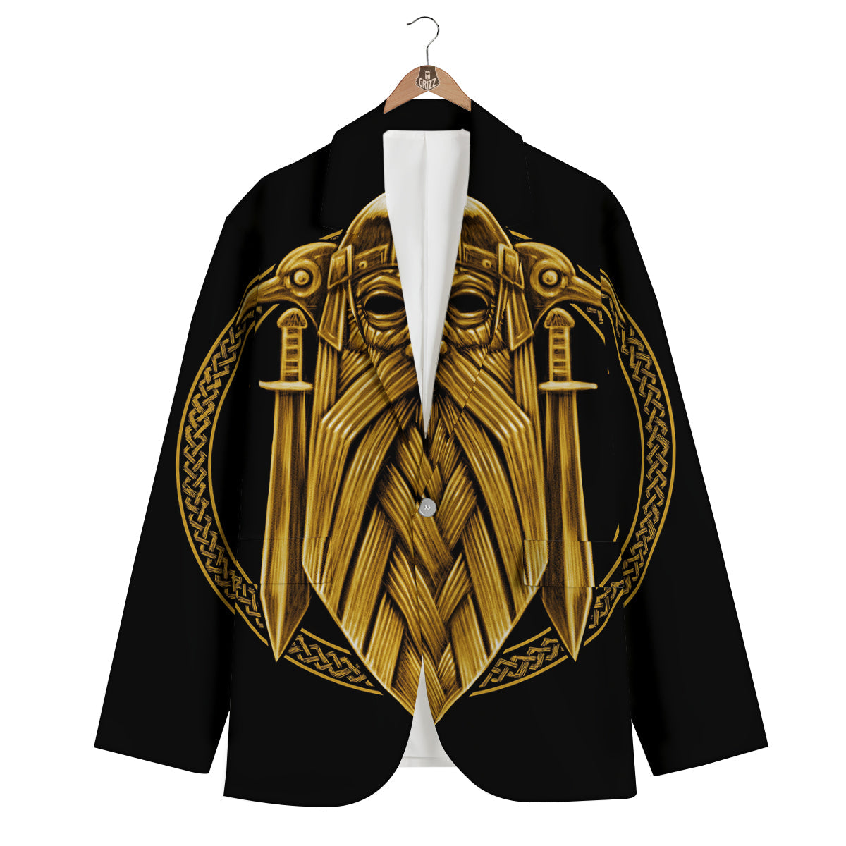 Odin Viking Sword Raven Print Men's Blazer-grizzshop