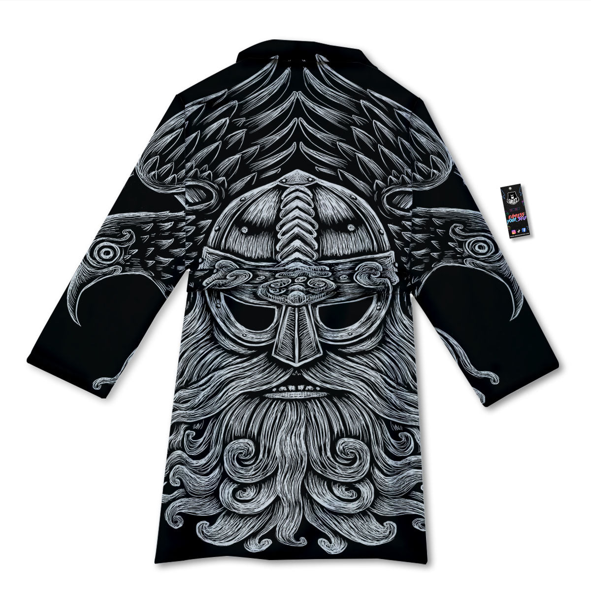 Odin With Crows White And Black Print Bathrobe-grizzshop