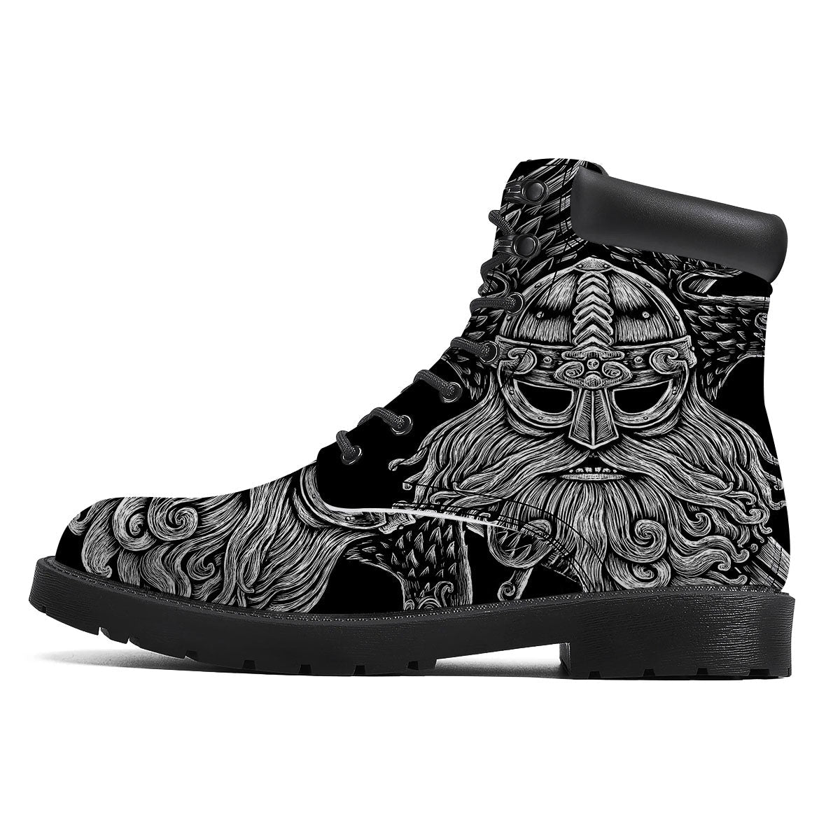 Odin With Crows White And Black Print Boots-grizzshop