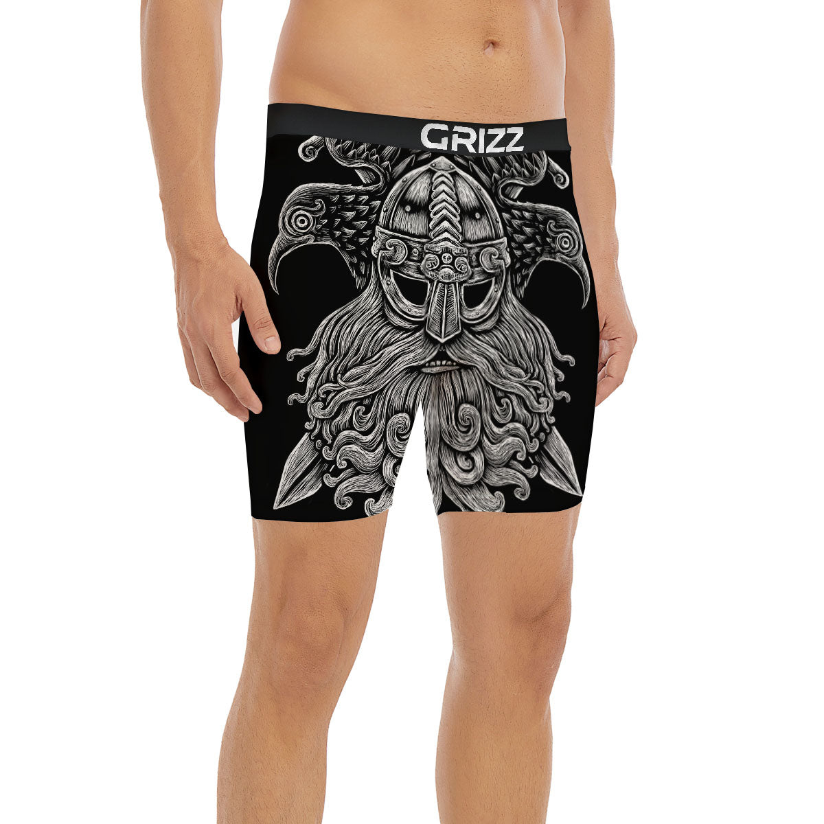 Odin With Crows White And Black Print Boxer Briefs-grizzshop