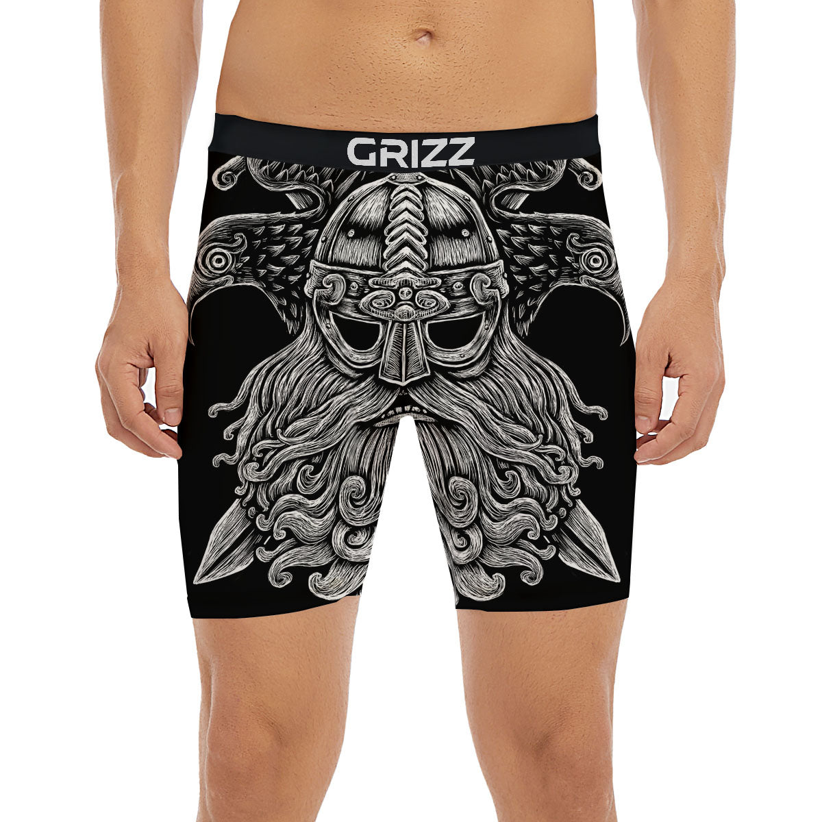 Odin With Crows White And Black Print Boxer Briefs-grizzshop