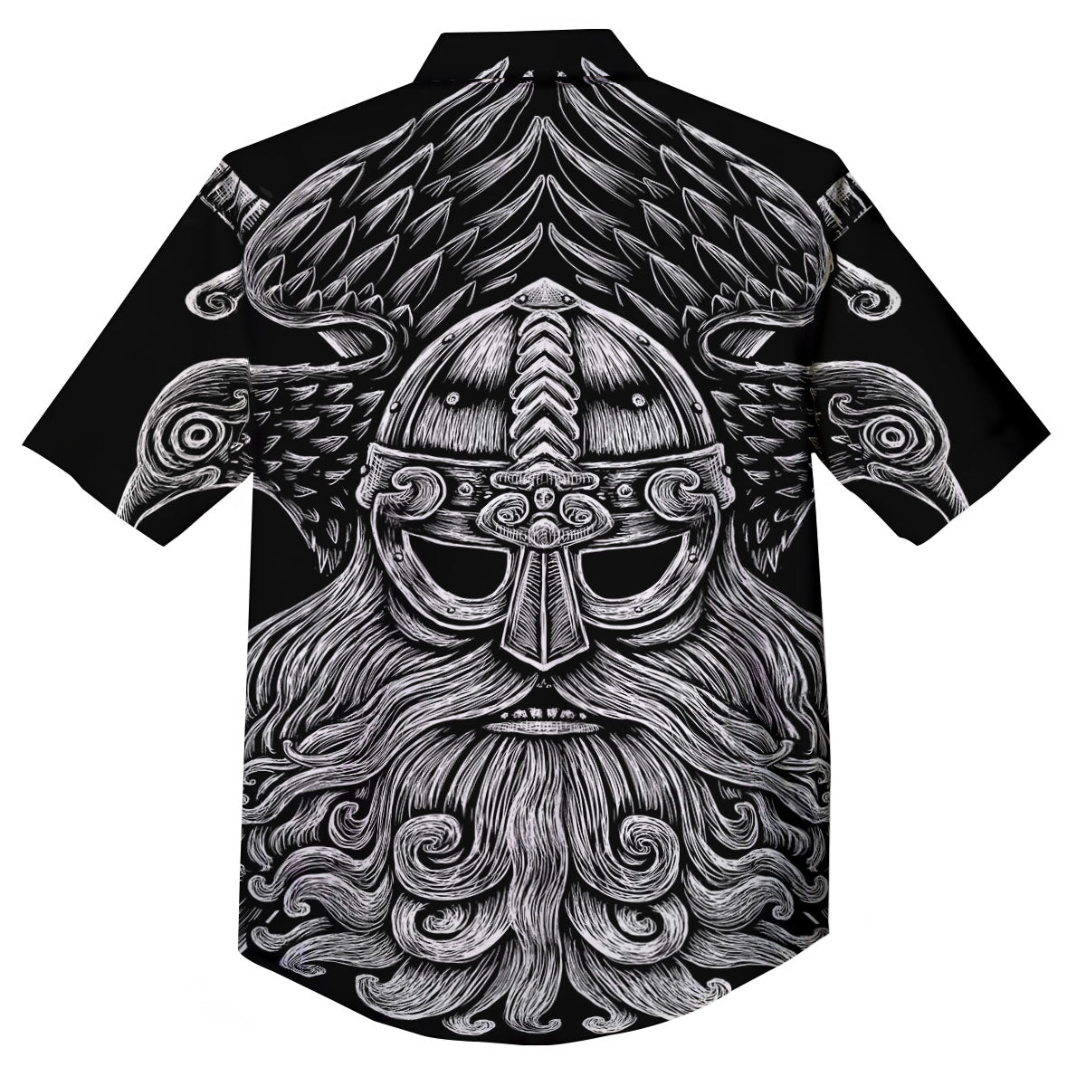 Odin With Crows White And Black Print Button Up Shirt-grizzshop