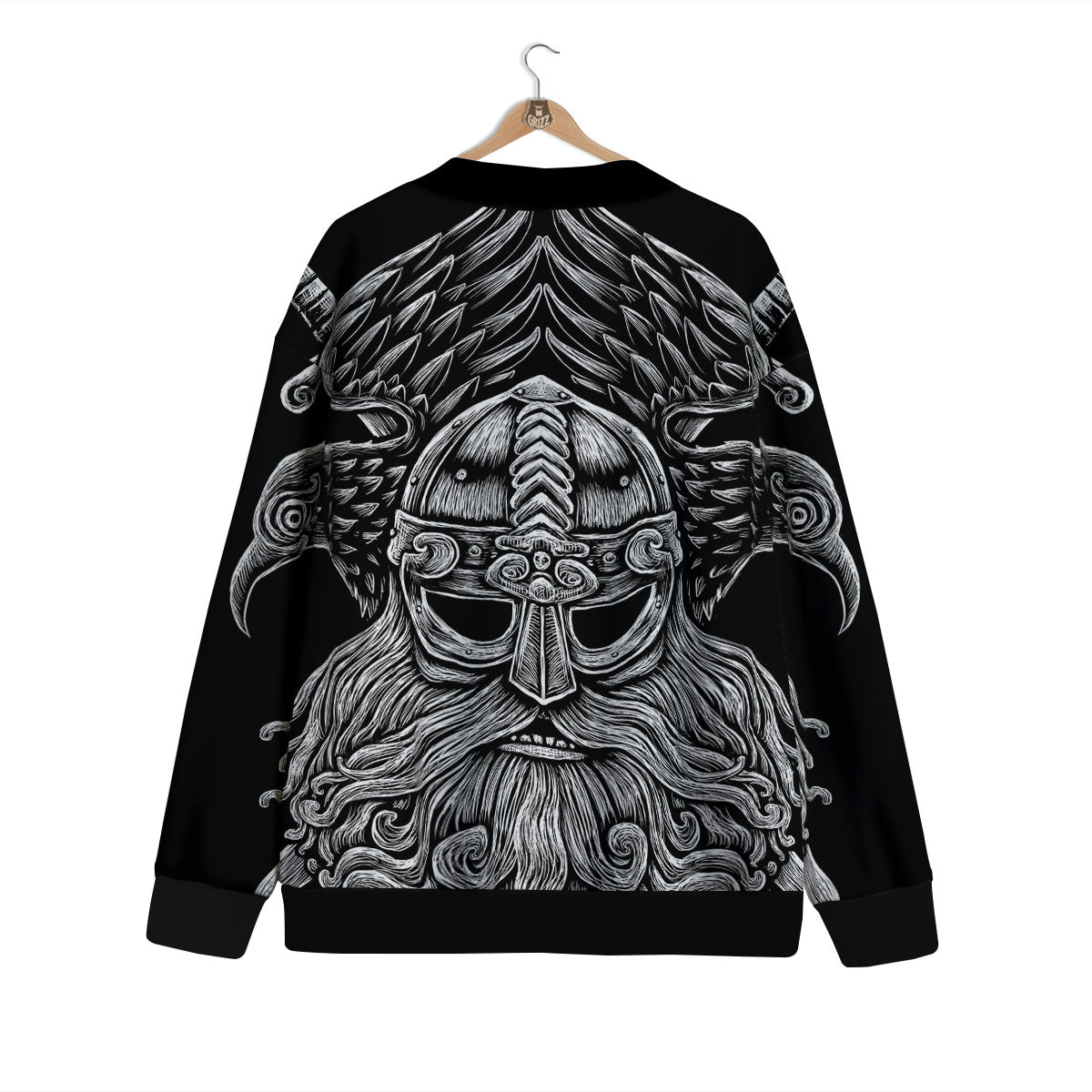 Odin With Crows White And Black Print Cardigan-grizzshop
