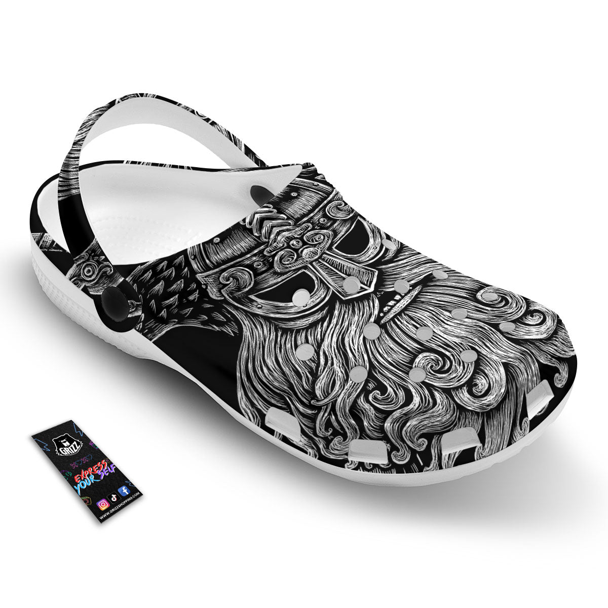 Odin With Crows White And Black Print Clog-grizzshop