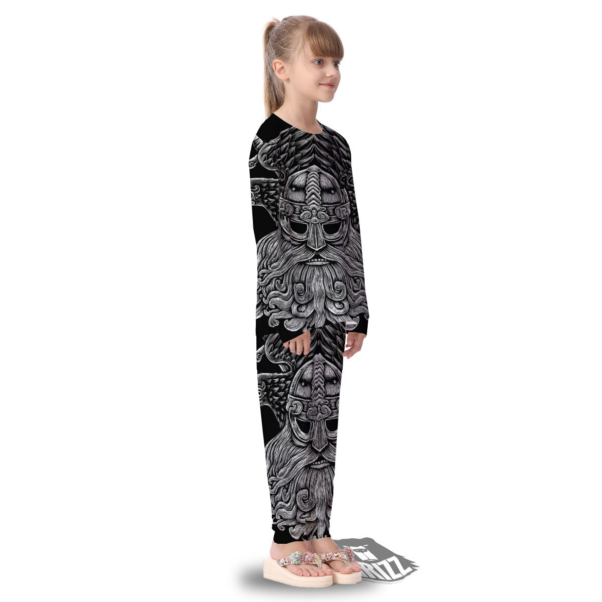 Odin With Crows White And Black Print Kid's Pajamas-grizzshop