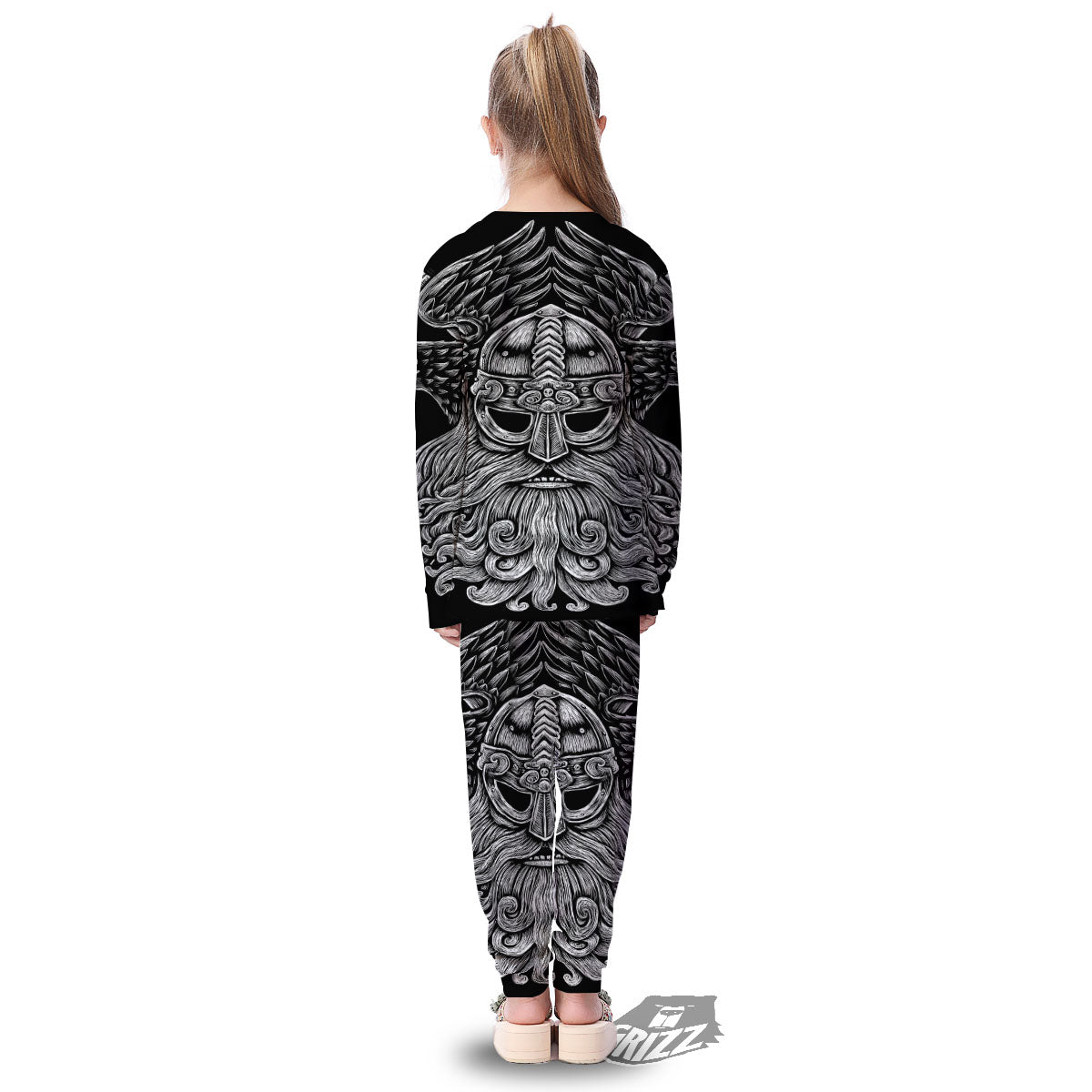 Odin With Crows White And Black Print Kid's Pajamas-grizzshop