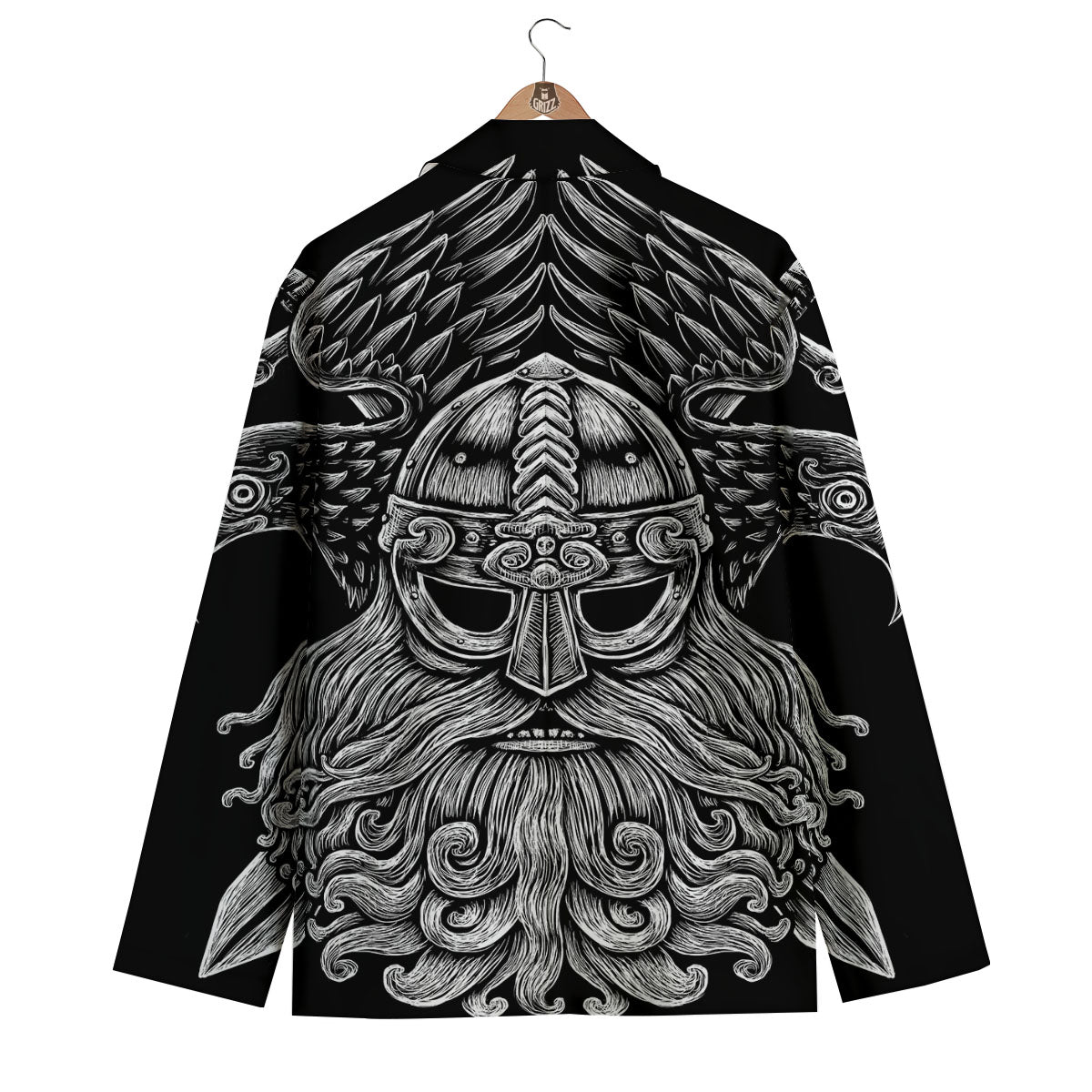 Odin With Crows White And Black Print Men's Blazer-grizzshop