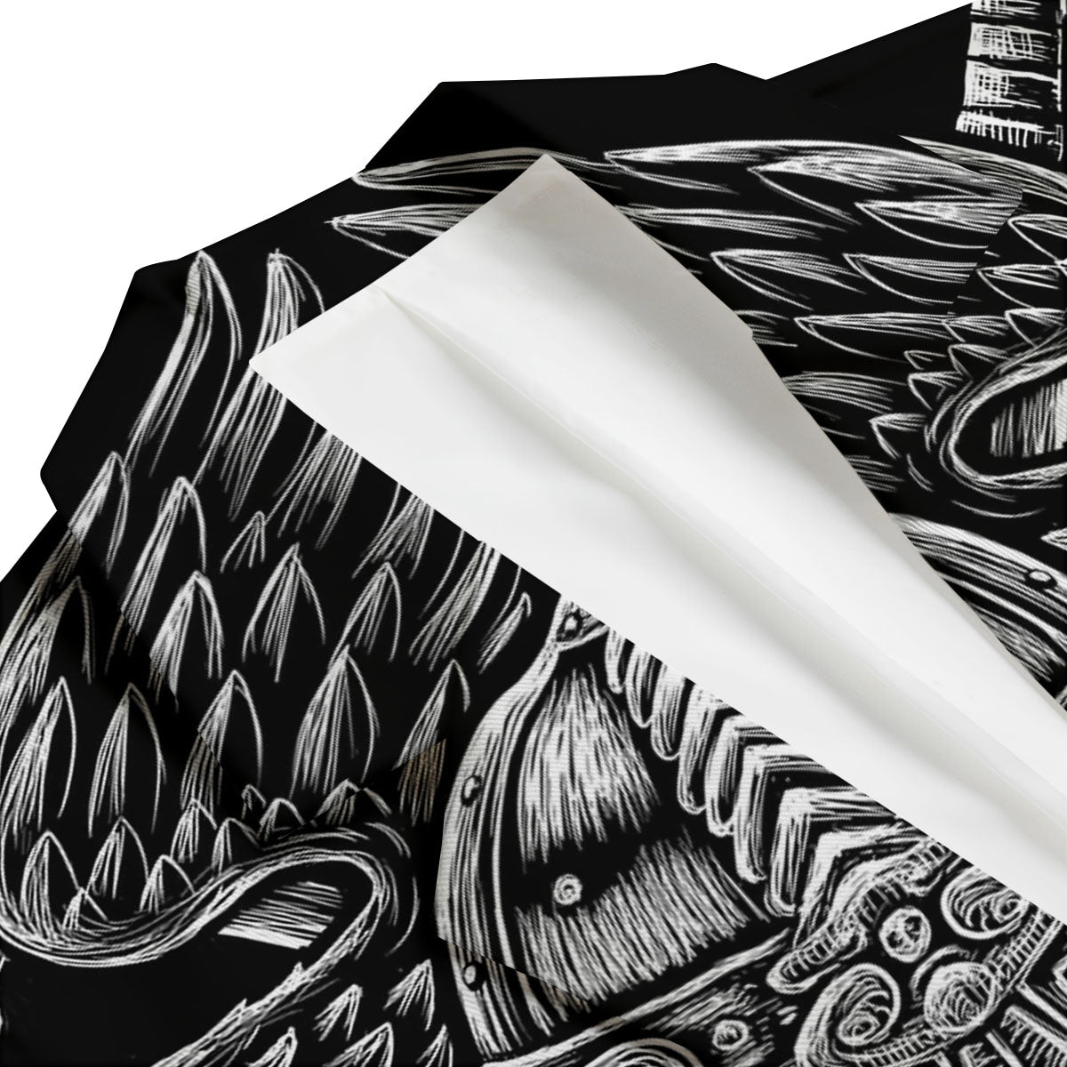 Odin With Crows White And Black Print Men's Blazer-grizzshop