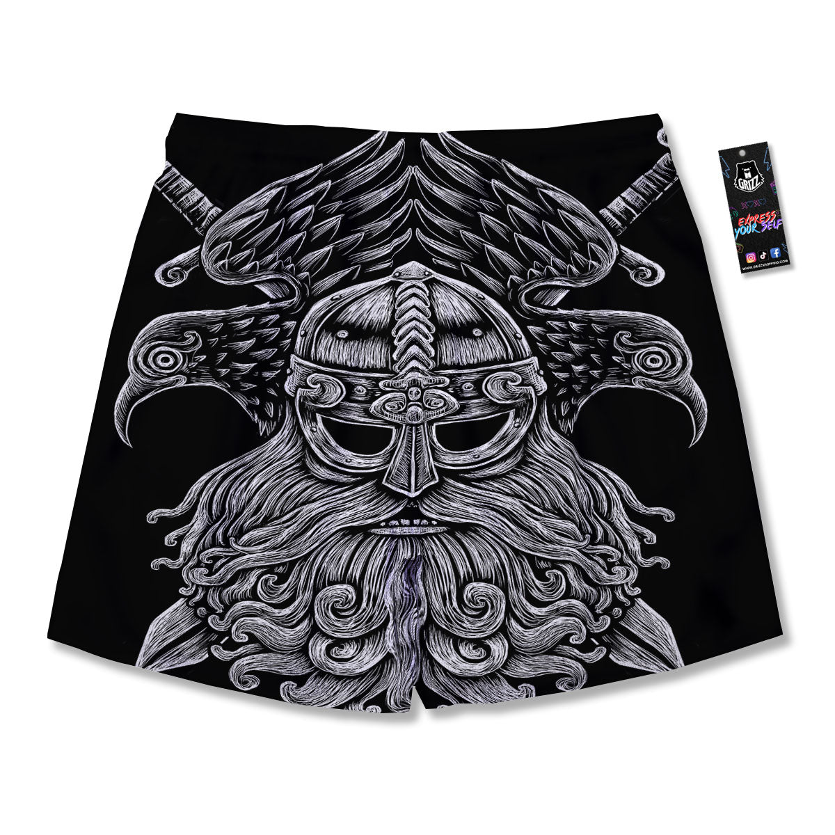 Odin With Crows White And Black Print Men's Running Shorts-grizzshop