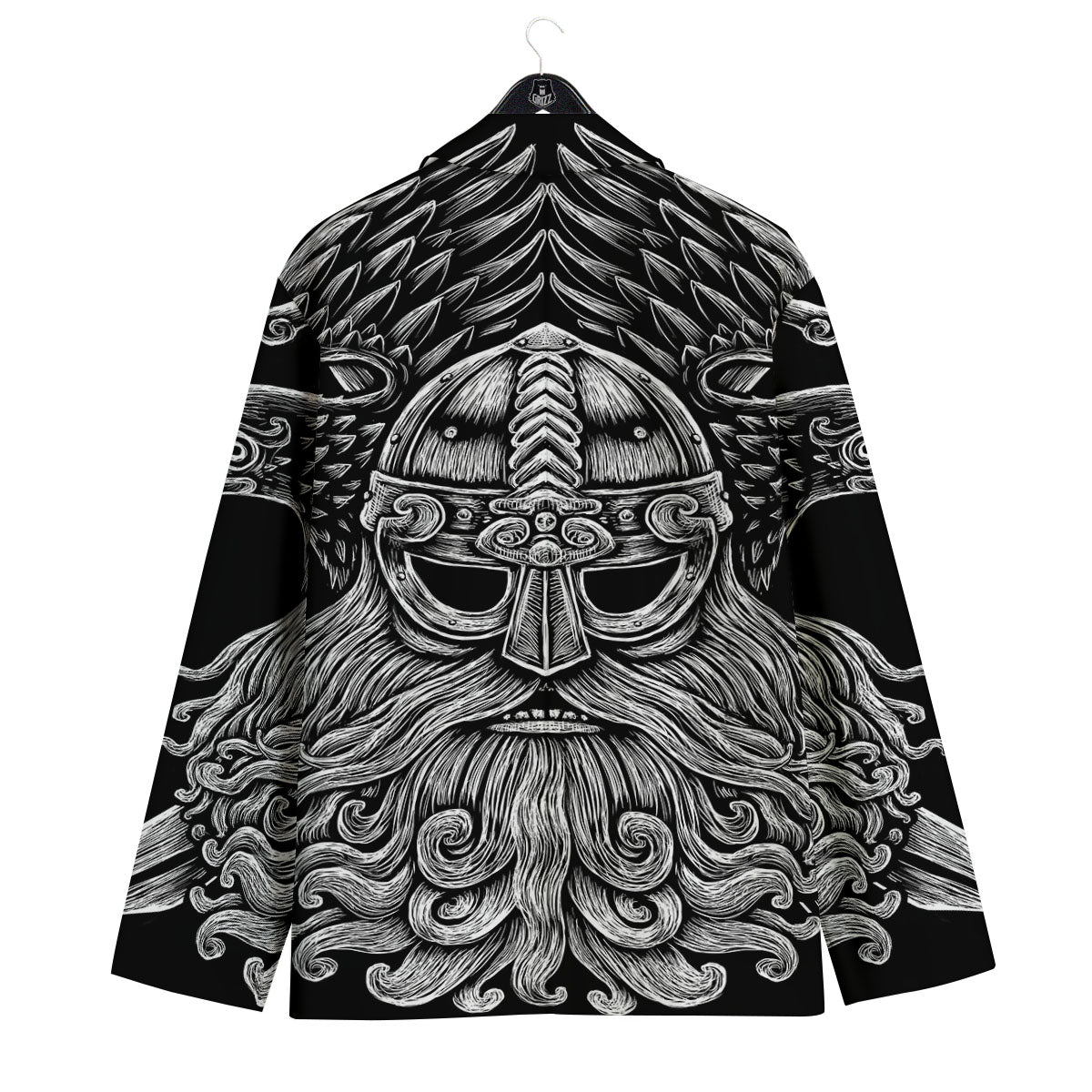 Odin With Crows White And Black Print Men's Sport Coat-grizzshop