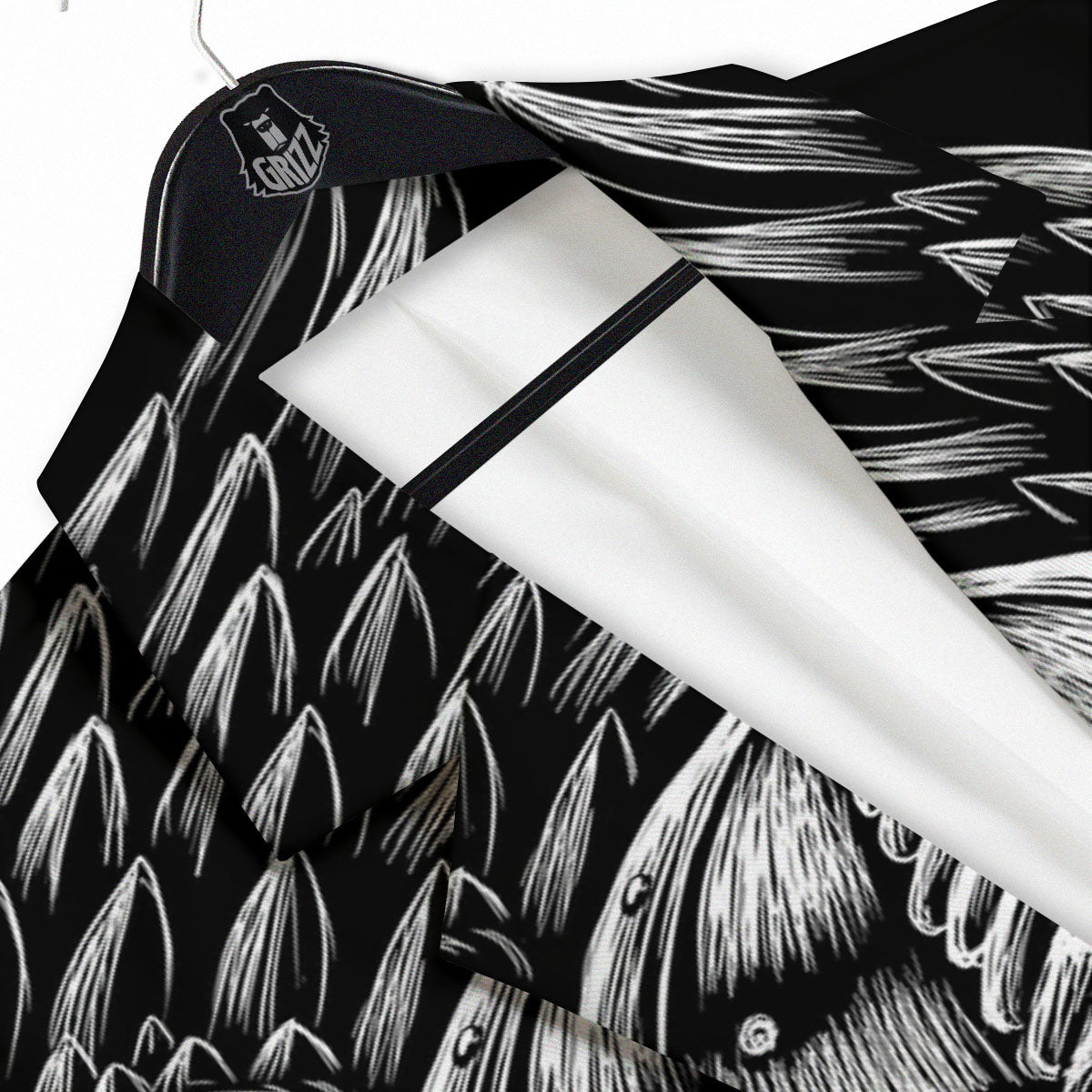 Odin With Crows White And Black Print Men's Sport Coat-grizzshop