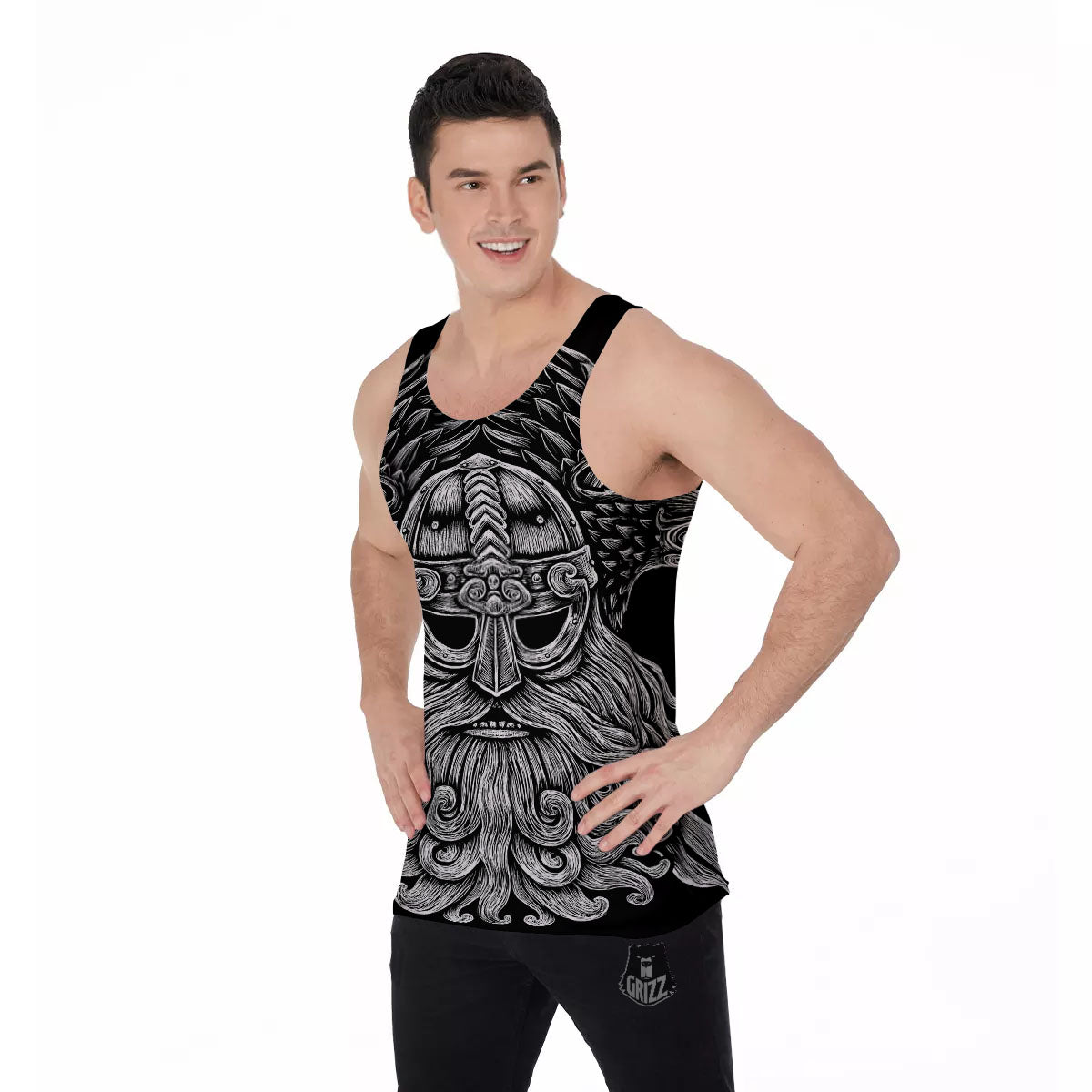 Odin With Crows White And Black Print Men's Tank Top-grizzshop