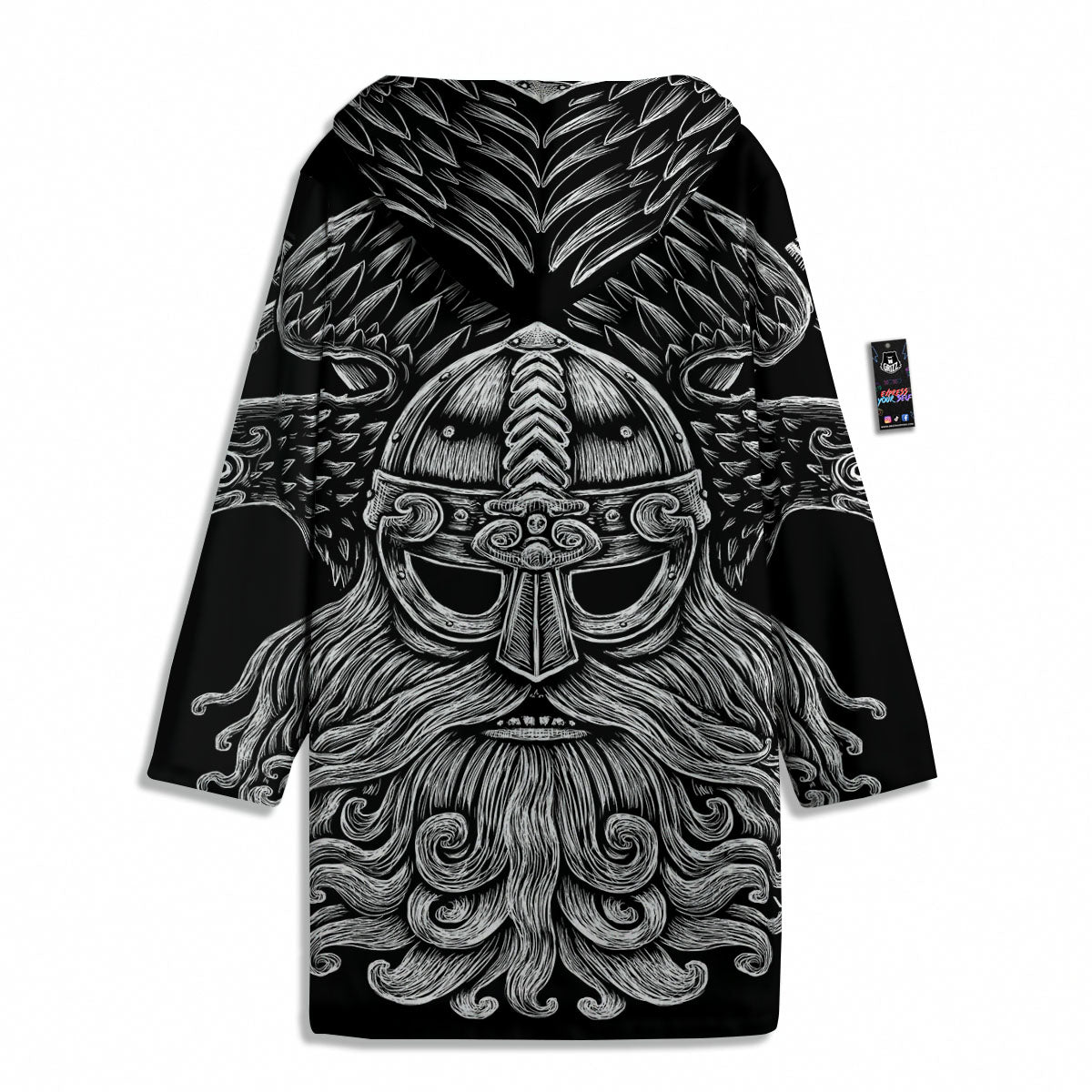 Odin With Crows White And Black Print Men's Windbreaker Jacket-grizzshop