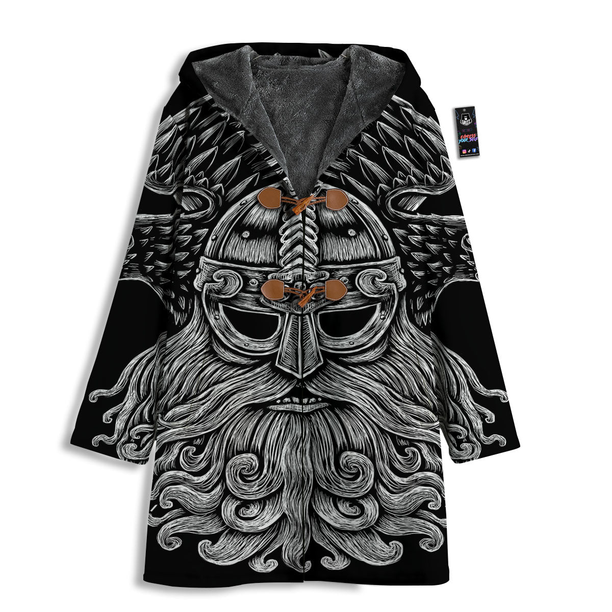 Odin With Crows White And Black Print Men's Windbreaker Jacket-grizzshop