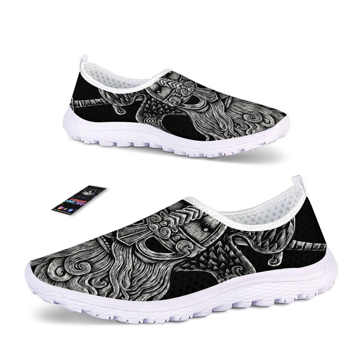 Odin With Crows White And Black Print Nurse Shoes-grizzshop