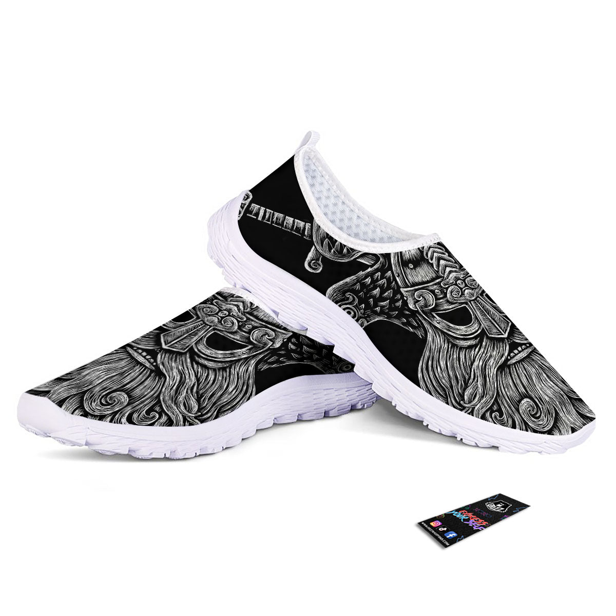 Odin With Crows White And Black Print Nurse Shoes-grizzshop