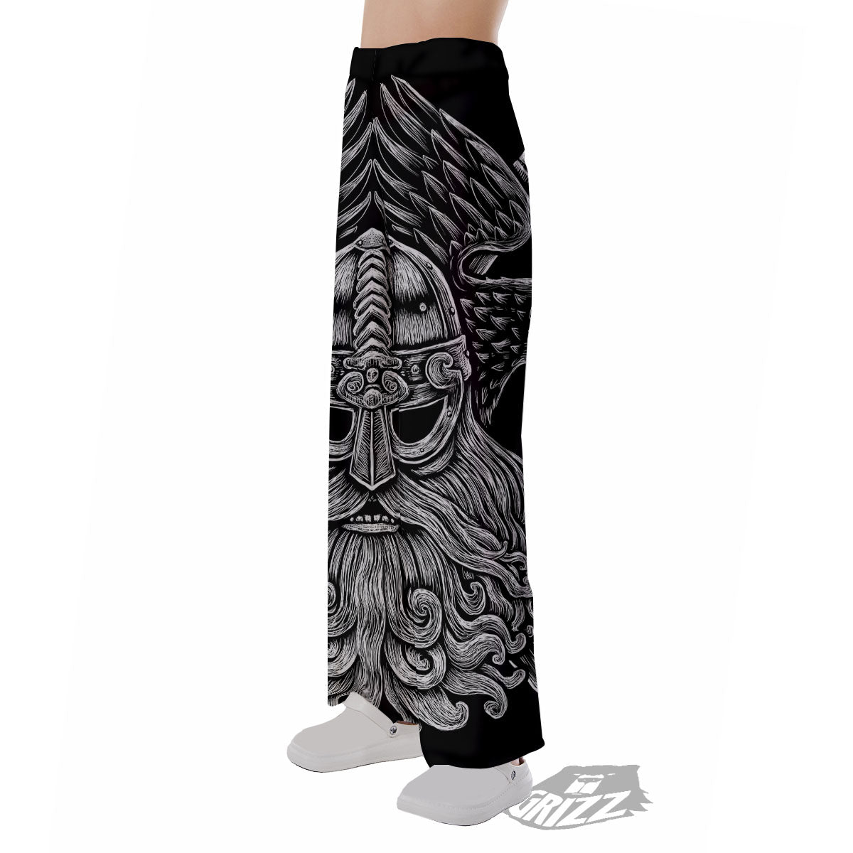 Odin With Crows White And Black Print Pajama Pants-grizzshop
