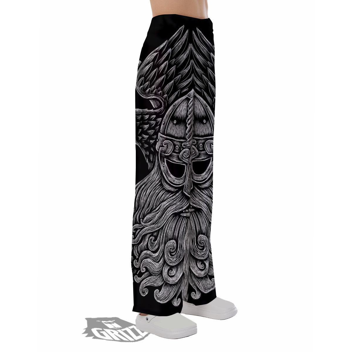 Odin With Crows White And Black Print Pajama Pants-grizzshop