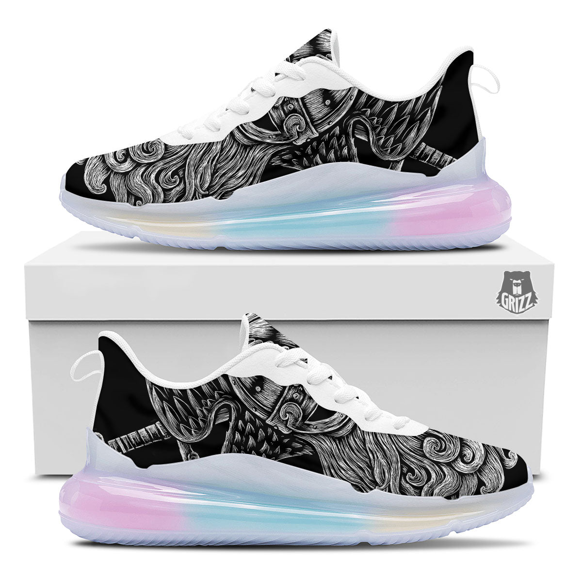 Odin With Crows White And Black Print Running Sneakers-grizzshop