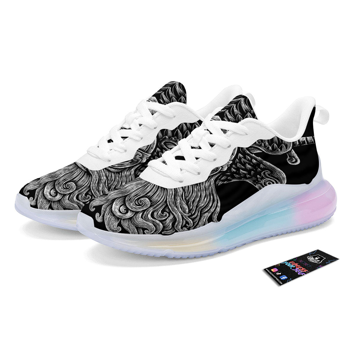 Odin With Crows White And Black Print Running Sneakers-grizzshop