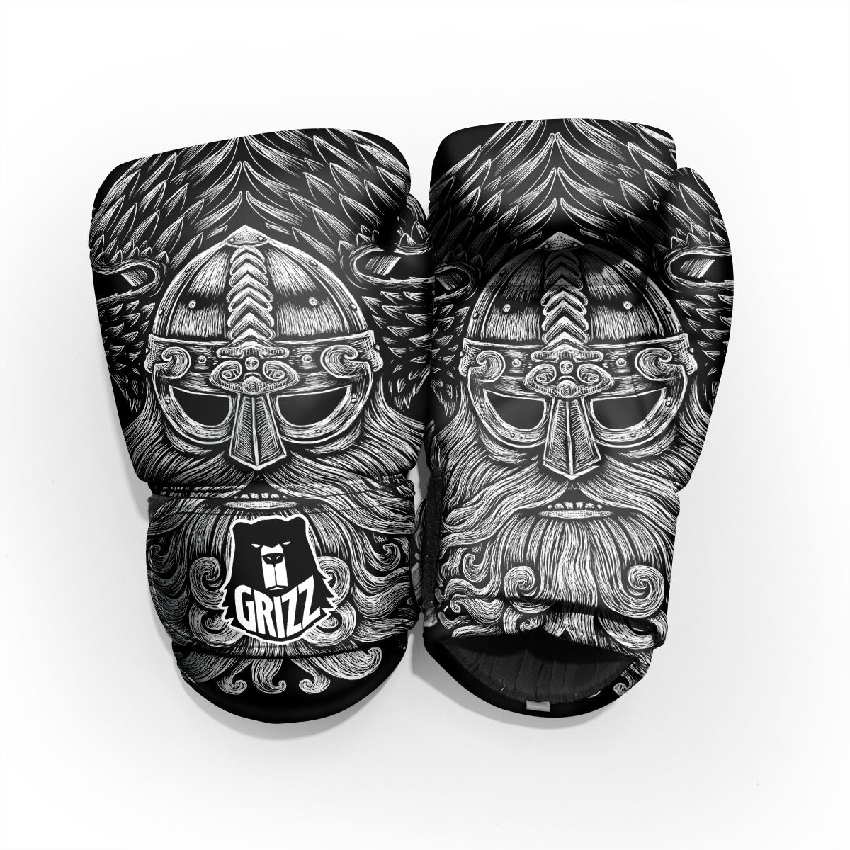Odin With Crows White And Black Print Pro Boxing Glove