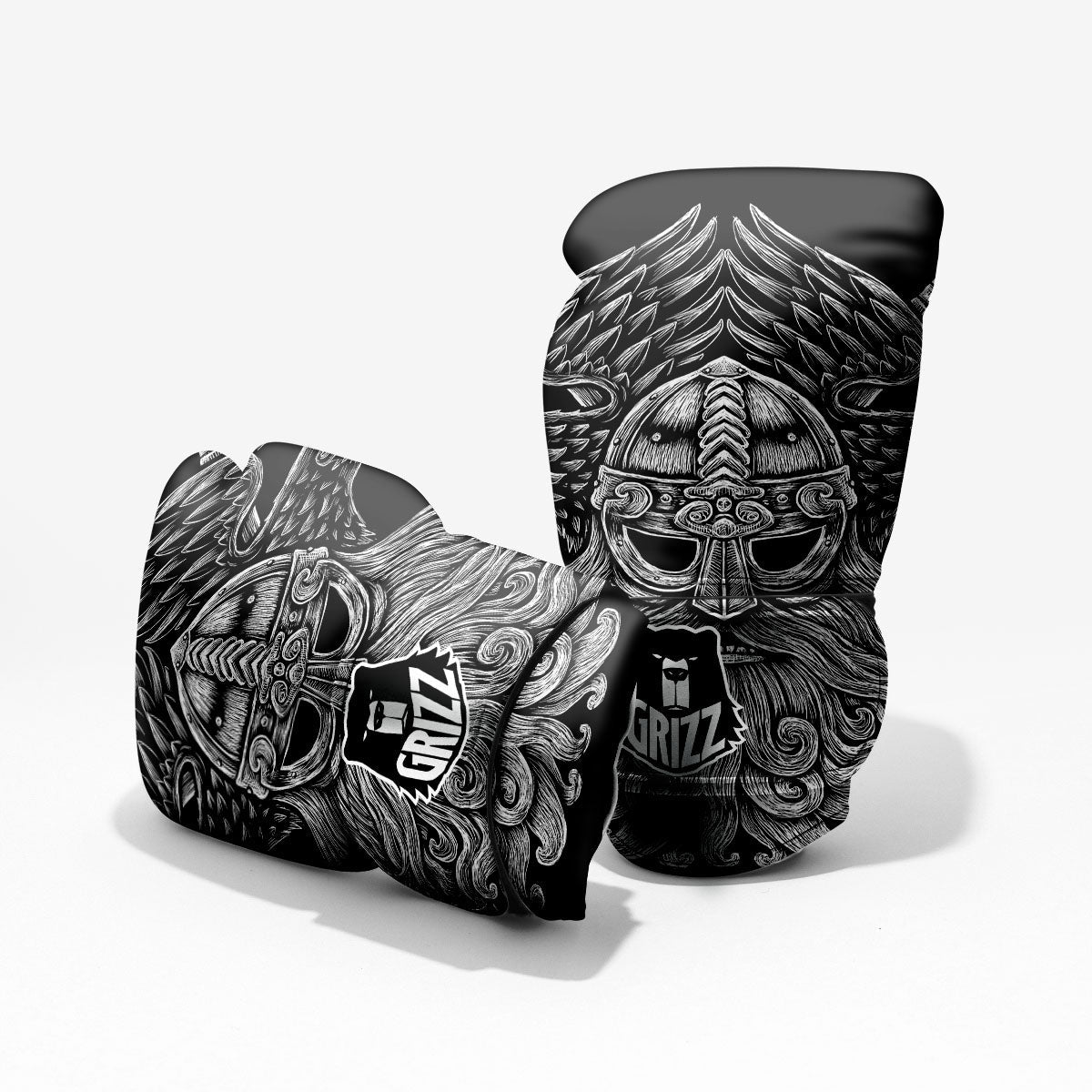 Odin With Crows White And Black Print Pro Boxing Glove