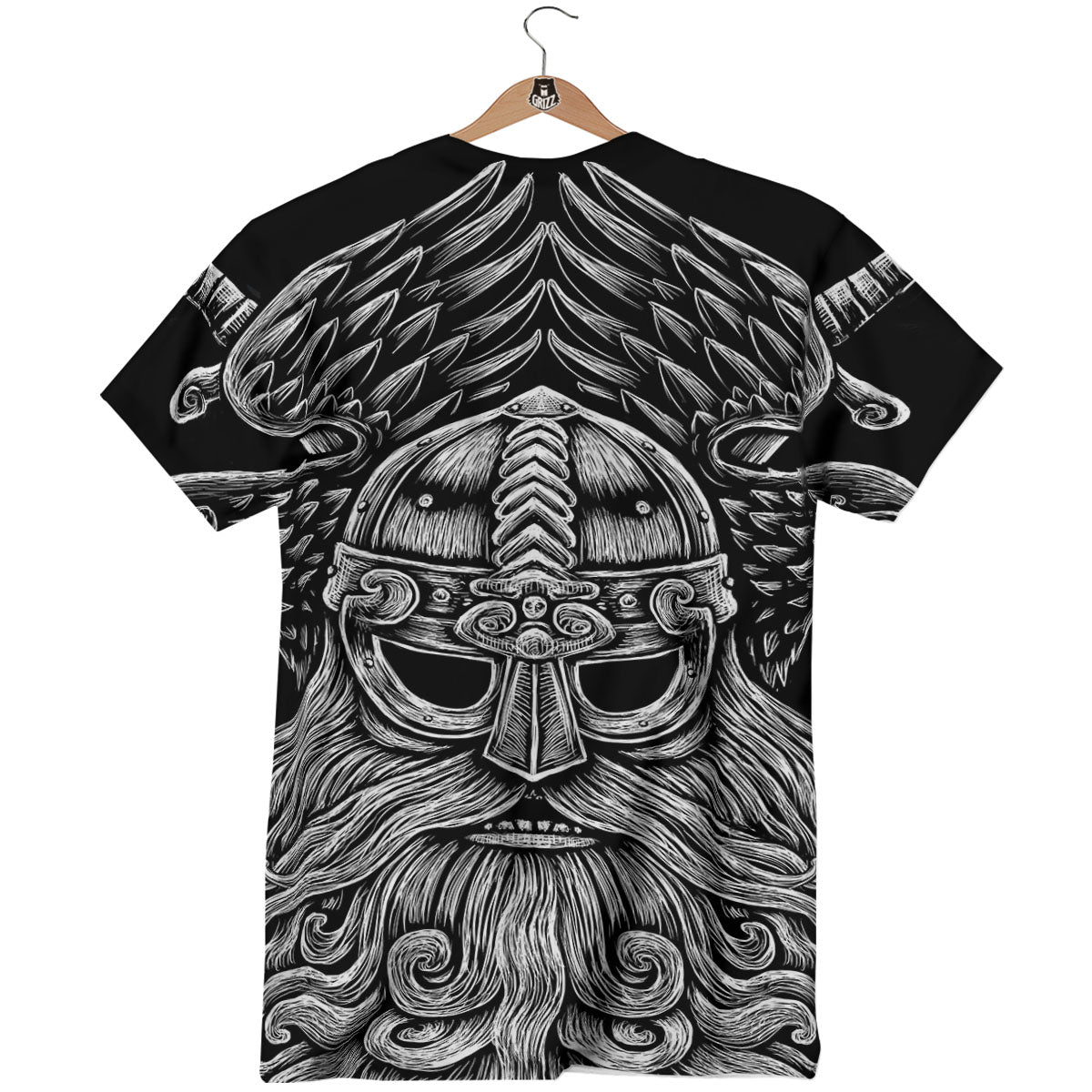 Odin With Crows White And Black Print T-Shirt-grizzshop
