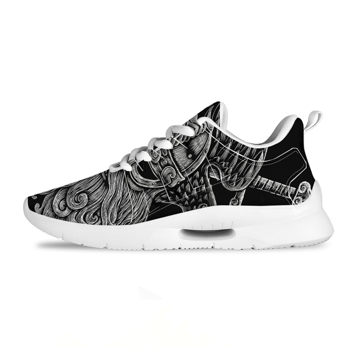 Odin With Crows White And Black Print Tennis Shoes-grizzshop