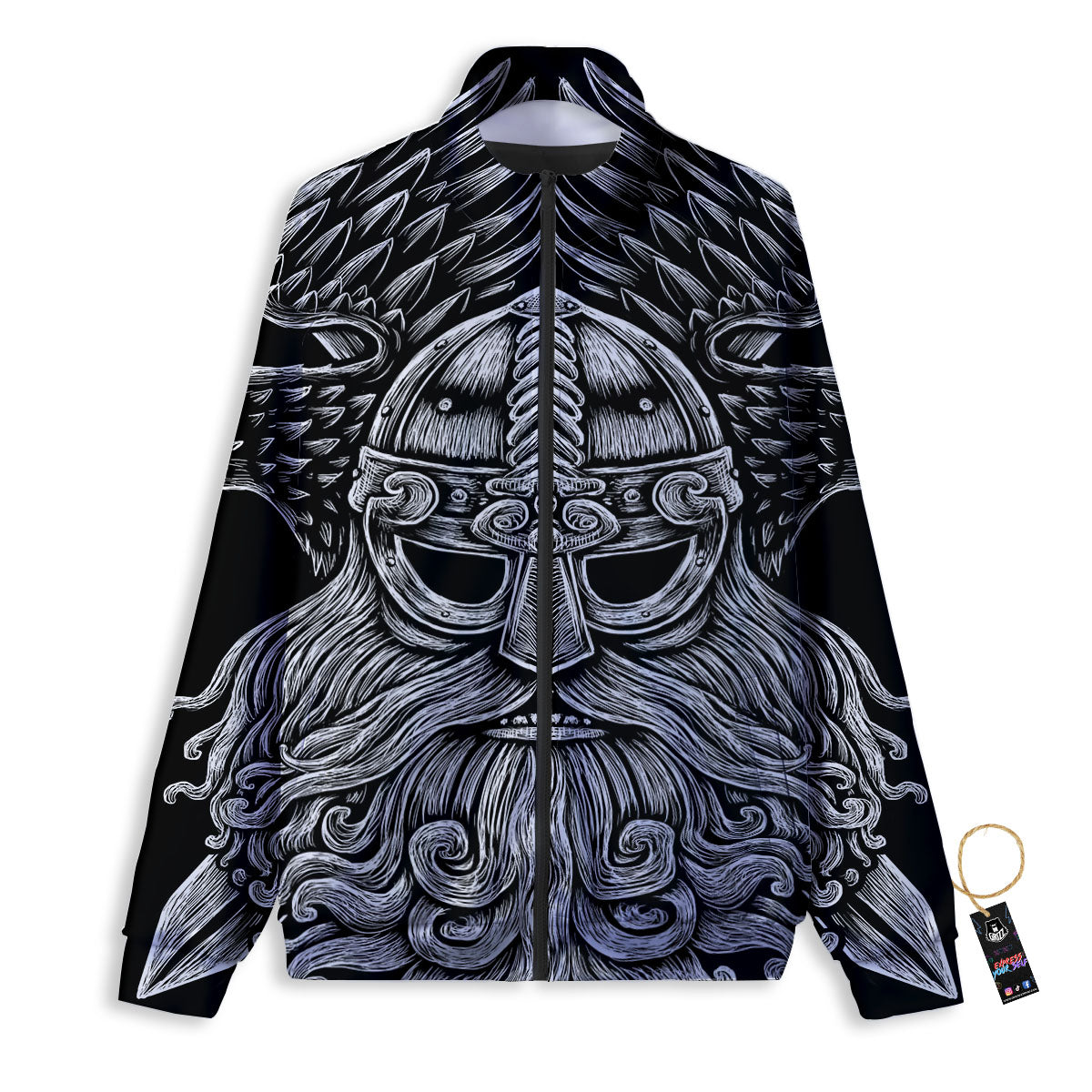 Odin With Crows White And Black Print Track Jacket-grizzshop