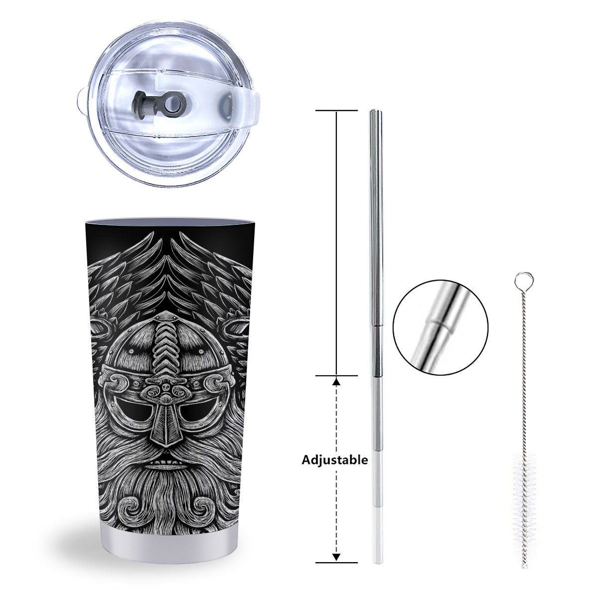 Odin With Crows White And Black Print Tumbler-grizzshop