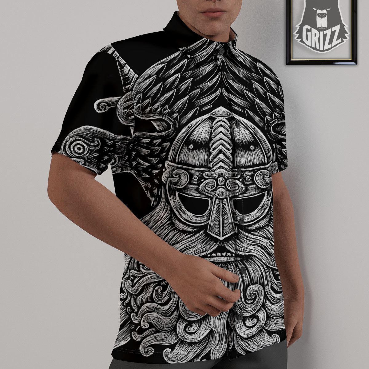 Odin With Crows White And Black Print Untucked Shirts-grizzshop