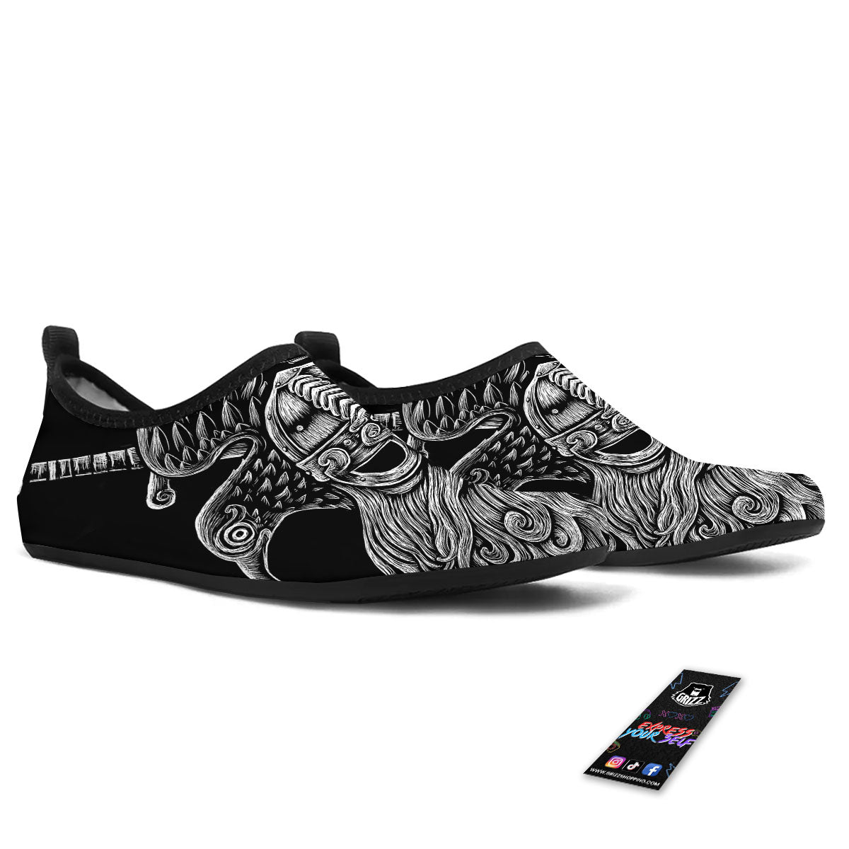Odin With Crows White And Black Print Water Shoes-grizzshop
