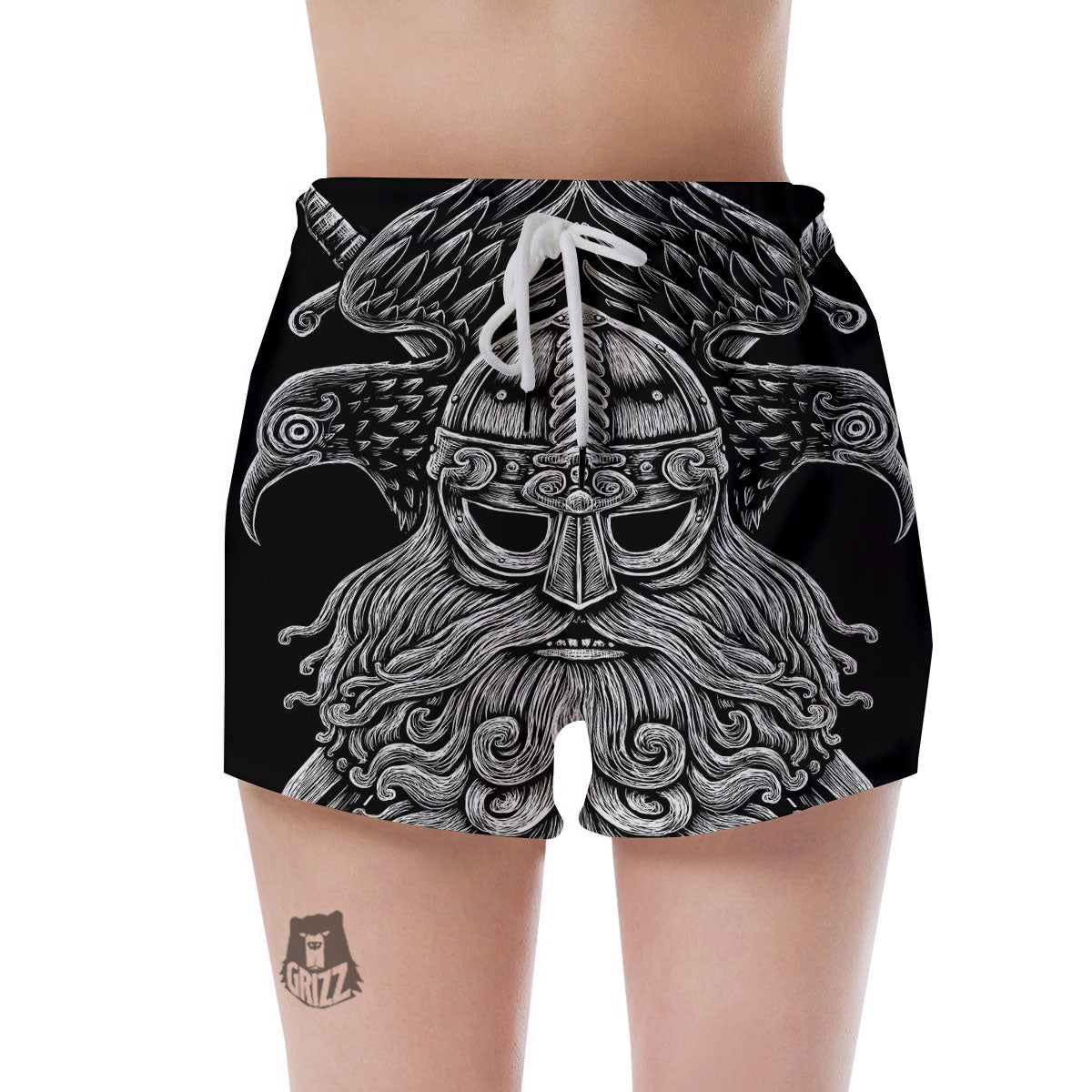 Odin With Crows White And Black Print Women's Shorts-grizzshop