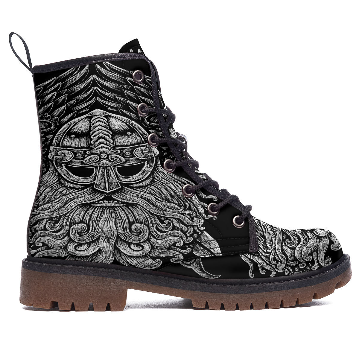 Odin With Crows White And Black Print Work Boots-grizzshop