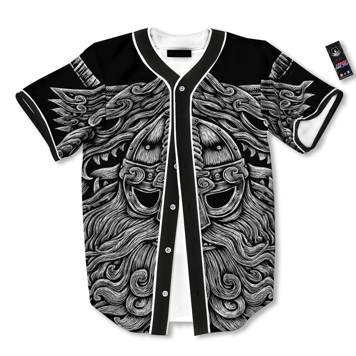 Odin With Wolfs White And Black Print Baseball Jersey-grizzshop