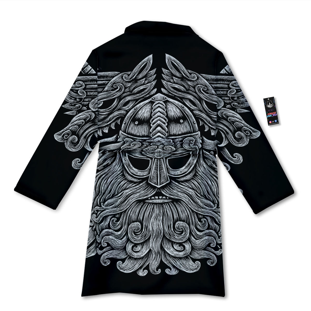 Odin With Wolfs White And Black Print Bathrobe-grizzshop
