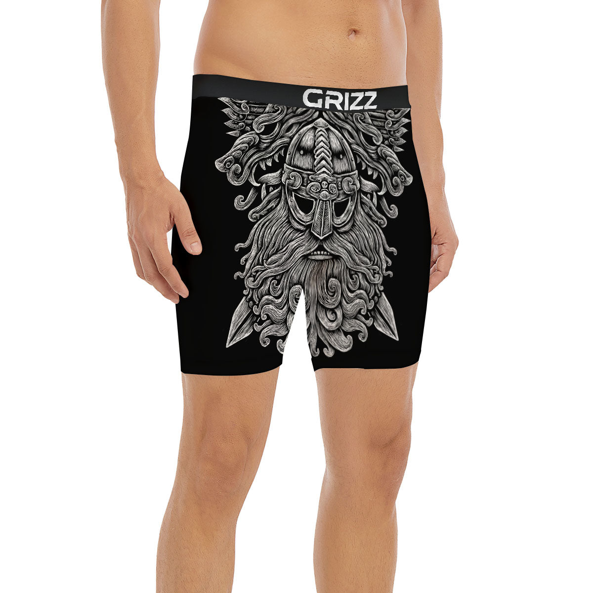Odin With Wolfs White And Black Print Boxer Briefs-grizzshop