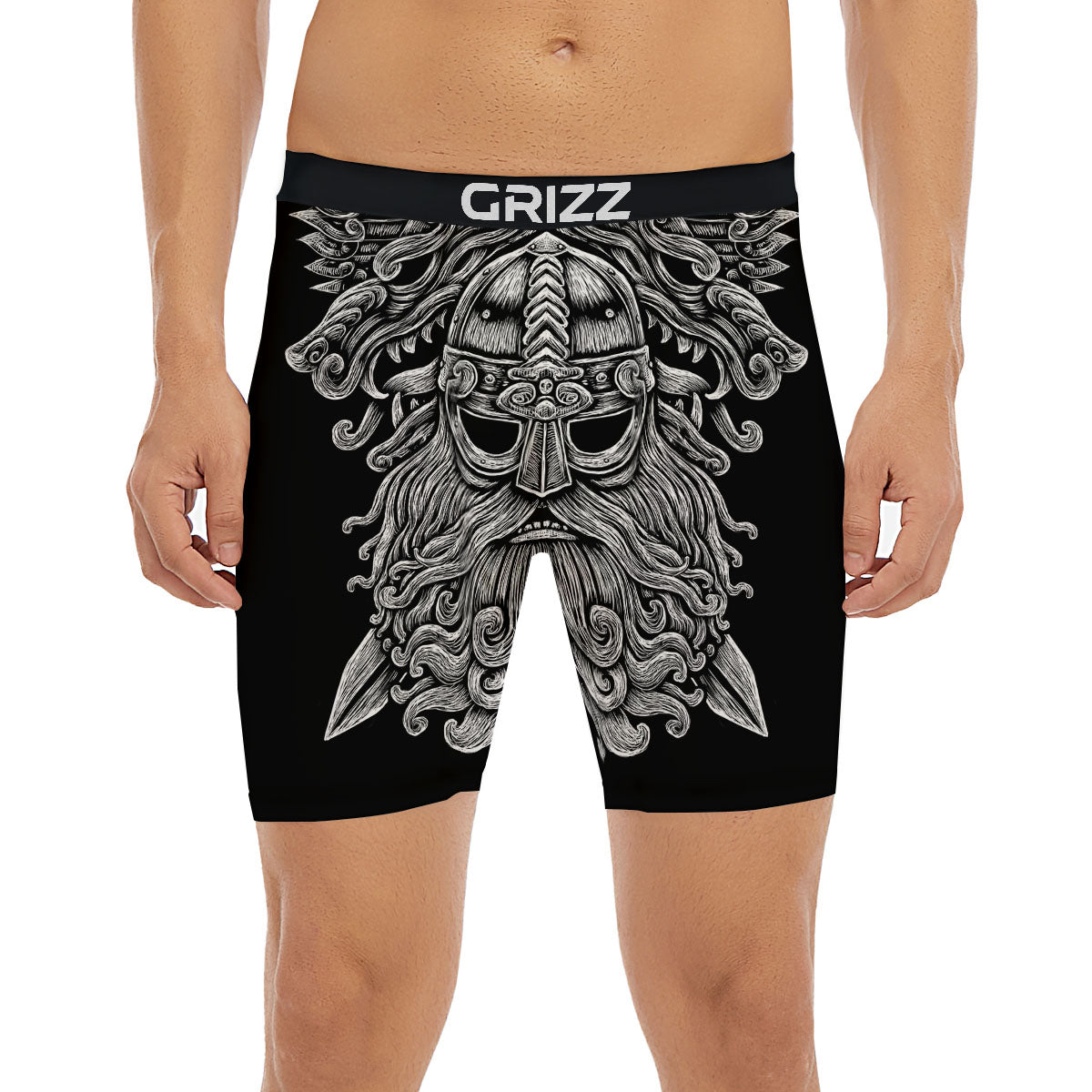 Odin With Wolfs White And Black Print Boxer Briefs-grizzshop