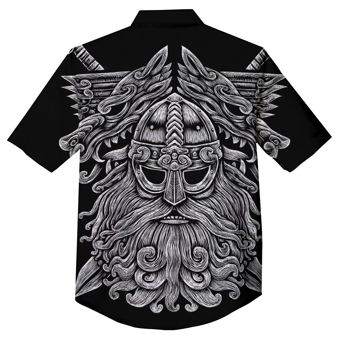 Odin With Wolfs White And Black Print Button Up Shirt-grizzshop