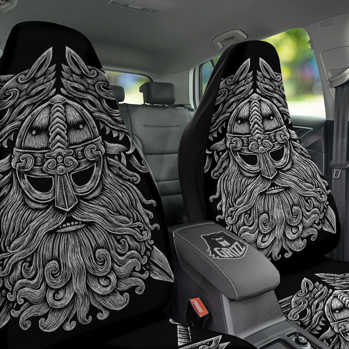 Odin With Wolfs White And Black Print Car Seat Covers-grizzshop