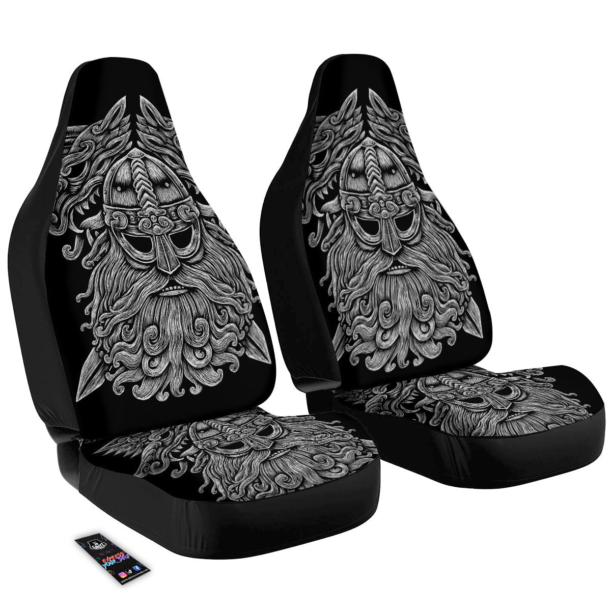 Odin With Wolfs White And Black Print Car Seat Covers-grizzshop