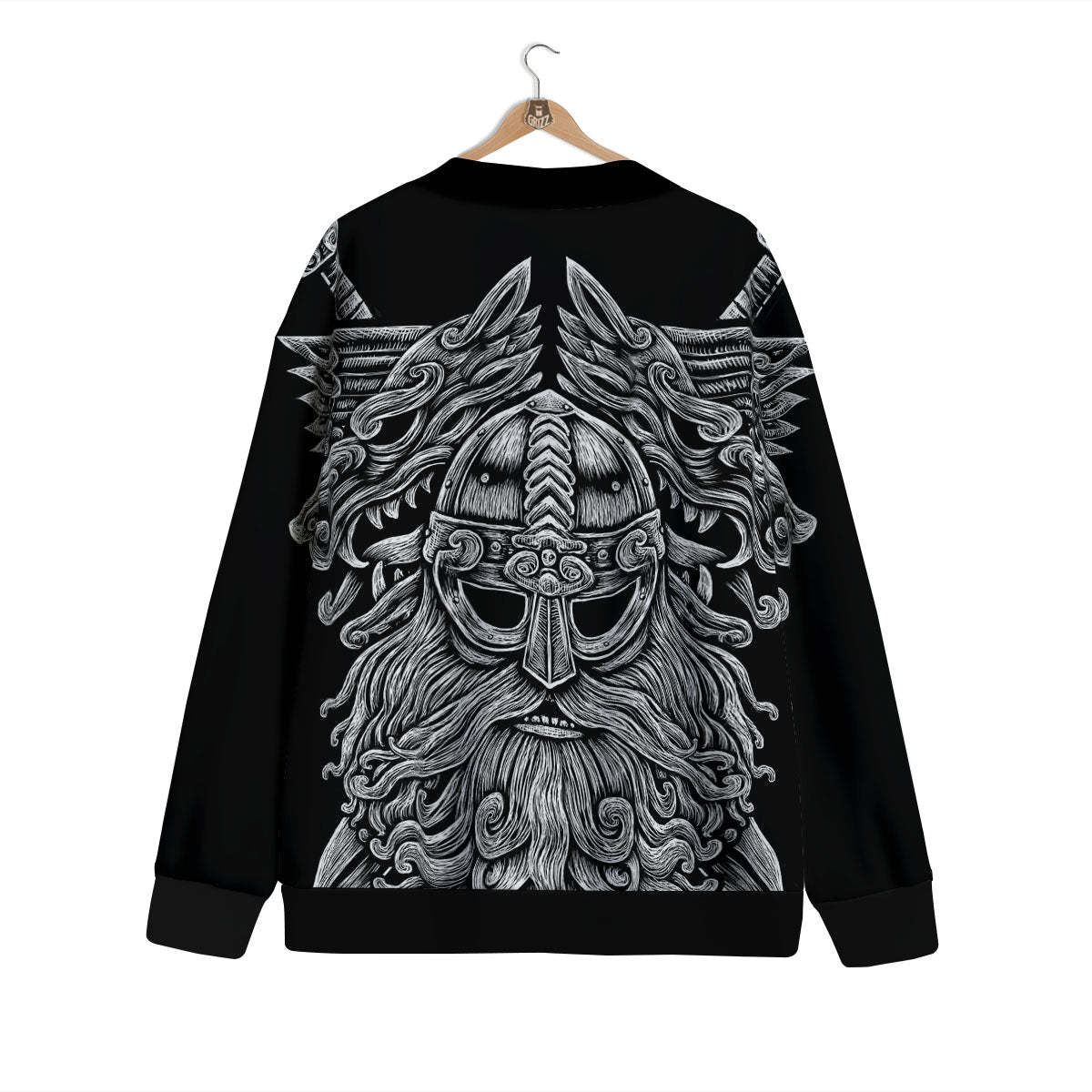 Odin With Wolfs White And Black Print Cardigan-grizzshop