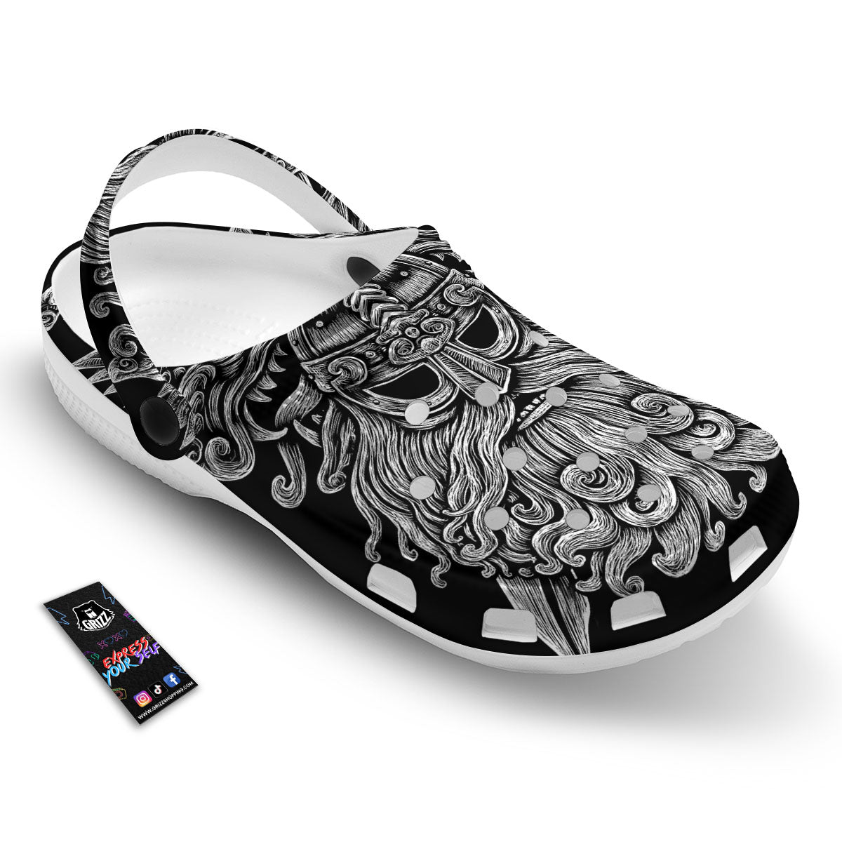 Odin With Wolfs White And Black Print Clog-grizzshop