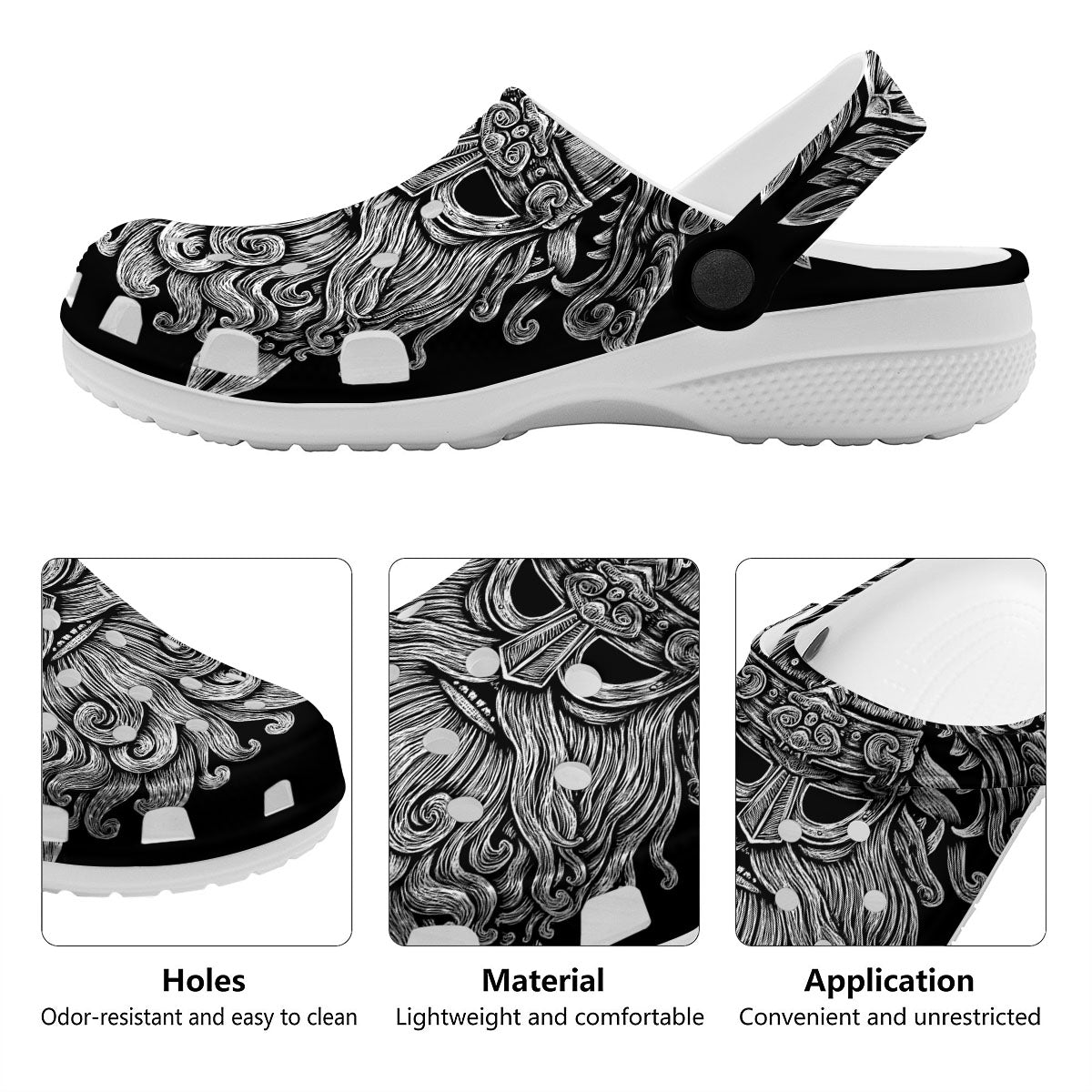 Odin With Wolfs White And Black Print Clog-grizzshop