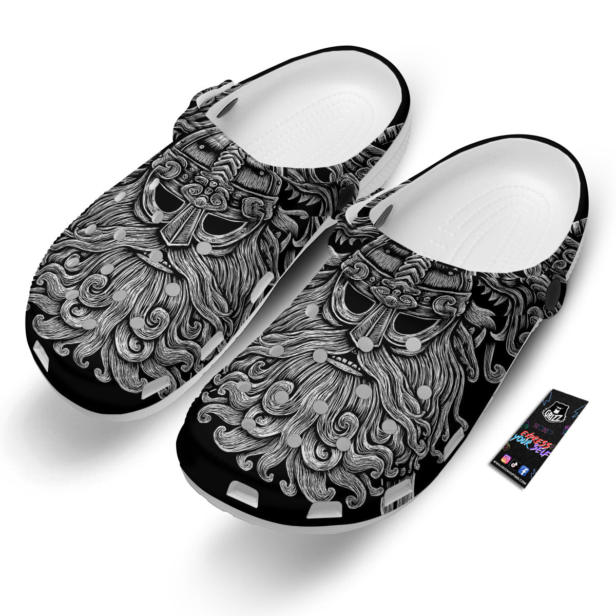 Odin With Wolfs White And Black Print Clog-grizzshop