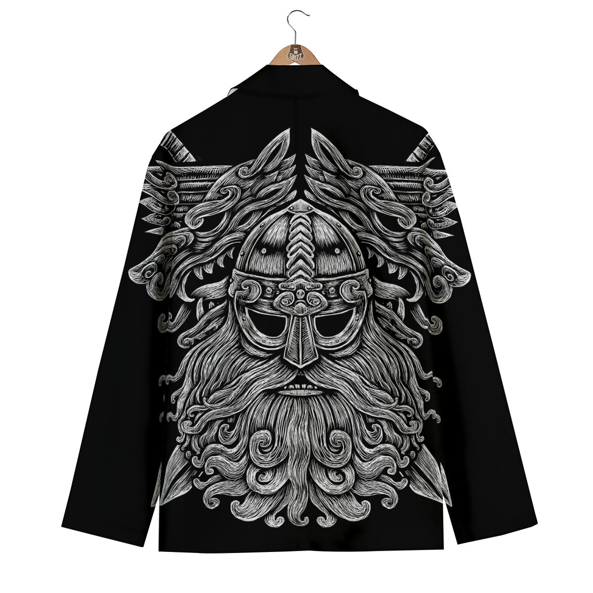 Odin With Wolfs White And Black Print Men's Blazer-grizzshop