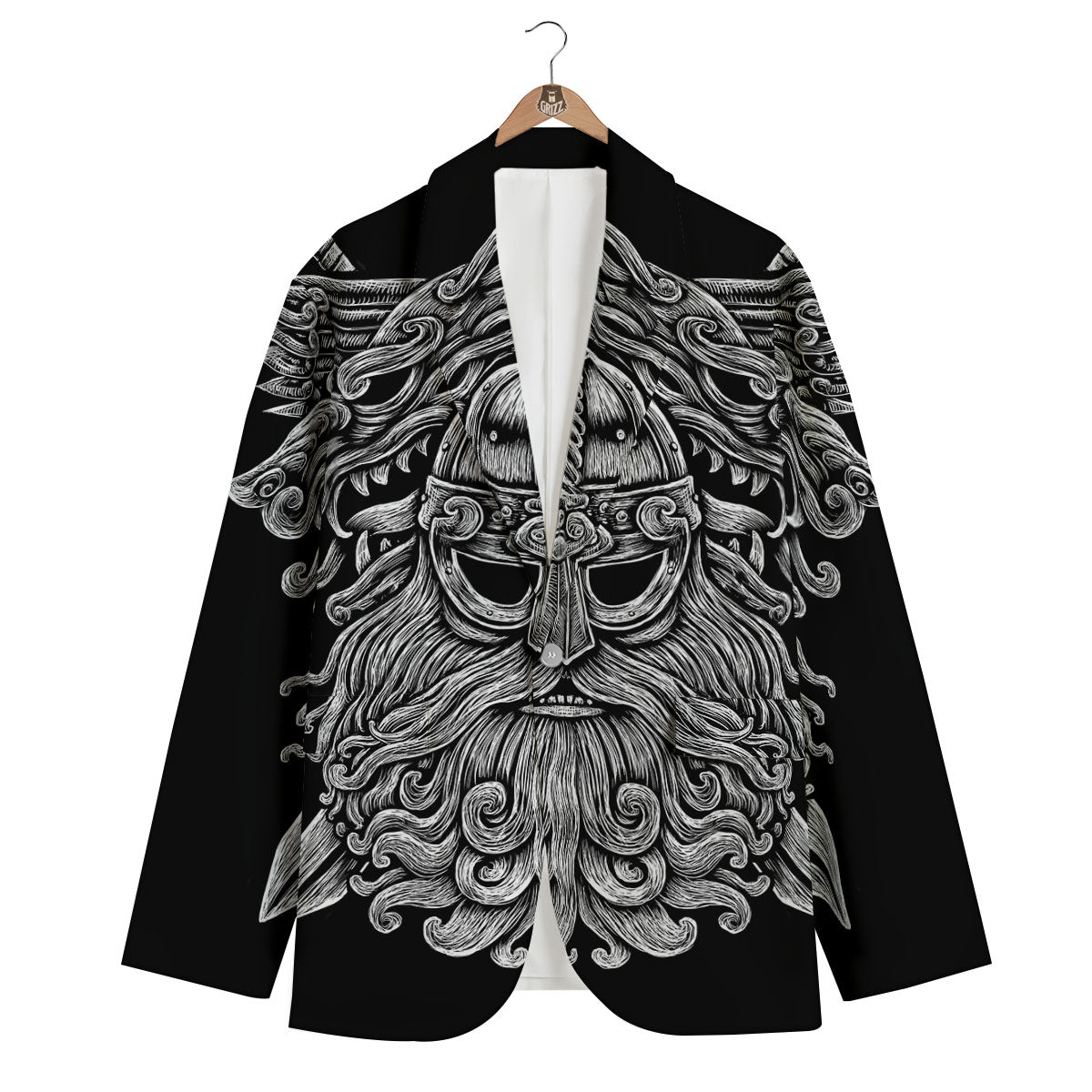 Odin With Wolfs White And Black Print Men's Blazer-grizzshop