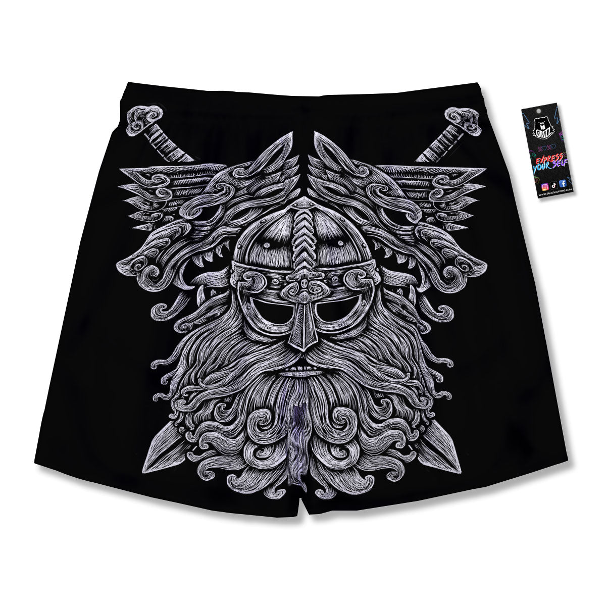 Odin With Wolfs White And Black Print Men's Running Shorts-grizzshop