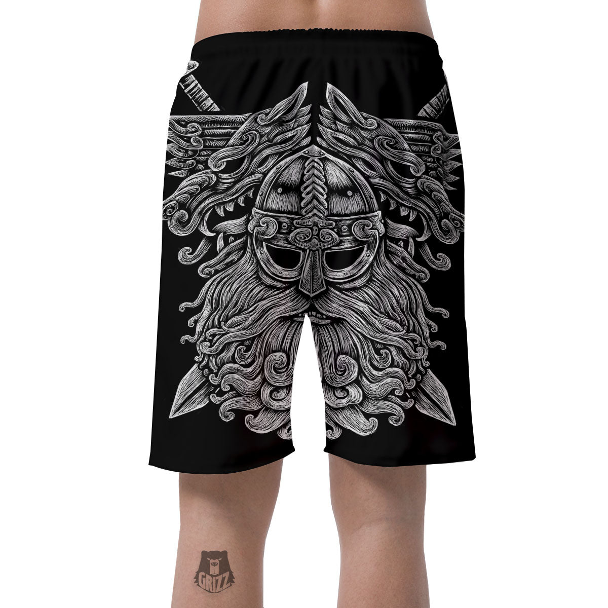 Odin With Wolfs White And Black Print Men's Shorts-grizzshop